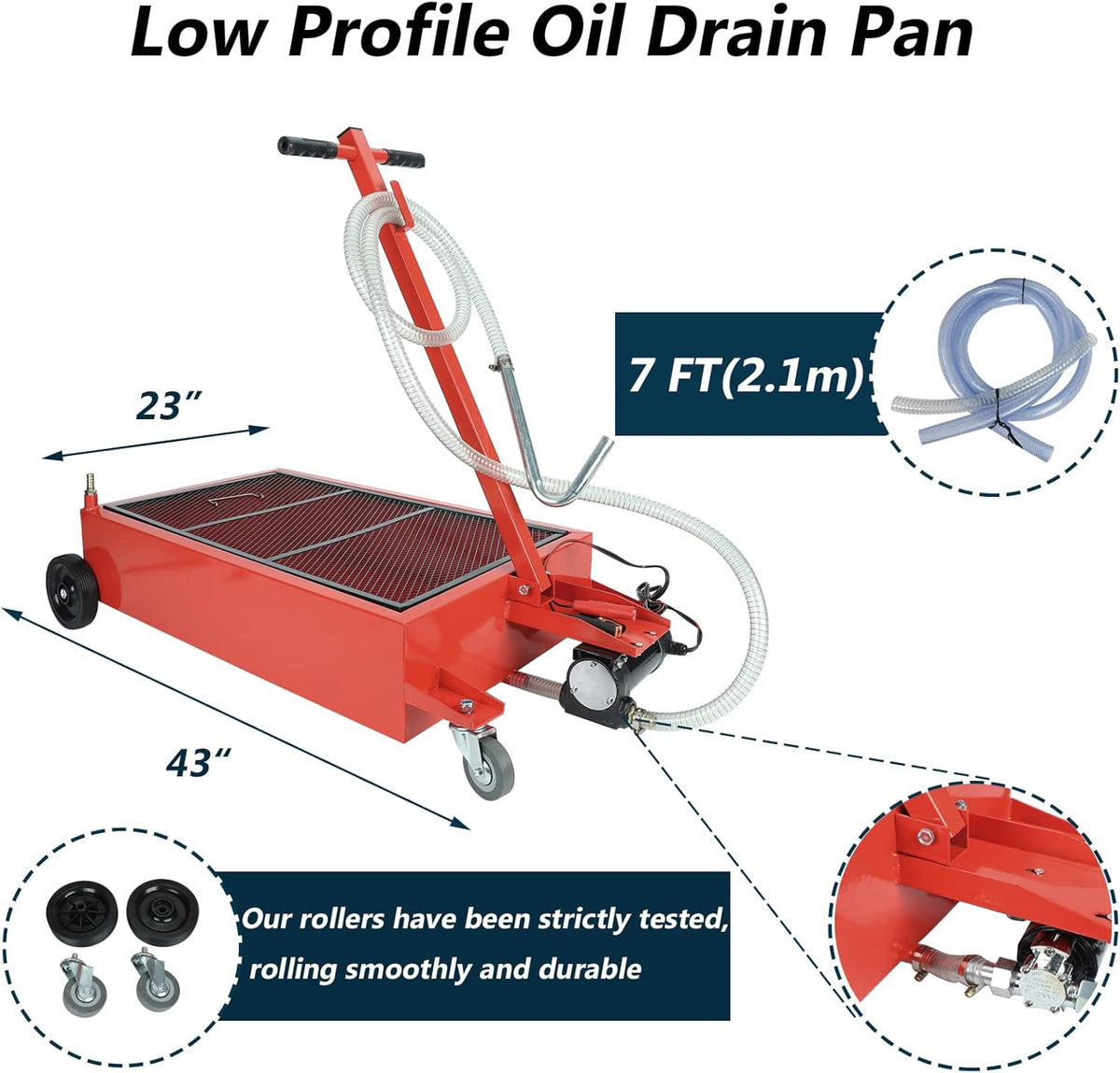 17 Gallon Low Profile Oil Drain Pan with Electric Pump and 7 FT Hose G664