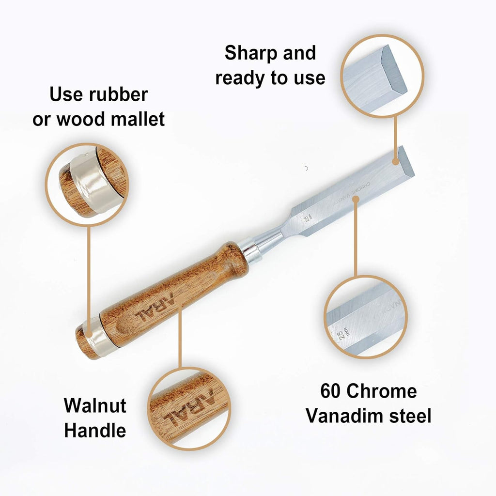 8 Pcs Wood Chisel Set with Walnut Handle and Vanadium Steel Blade, Wood Box Z25944