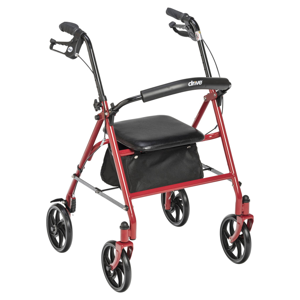 Red Four Wheel Rollator Walker with Fold Up Removable Back Support W180404