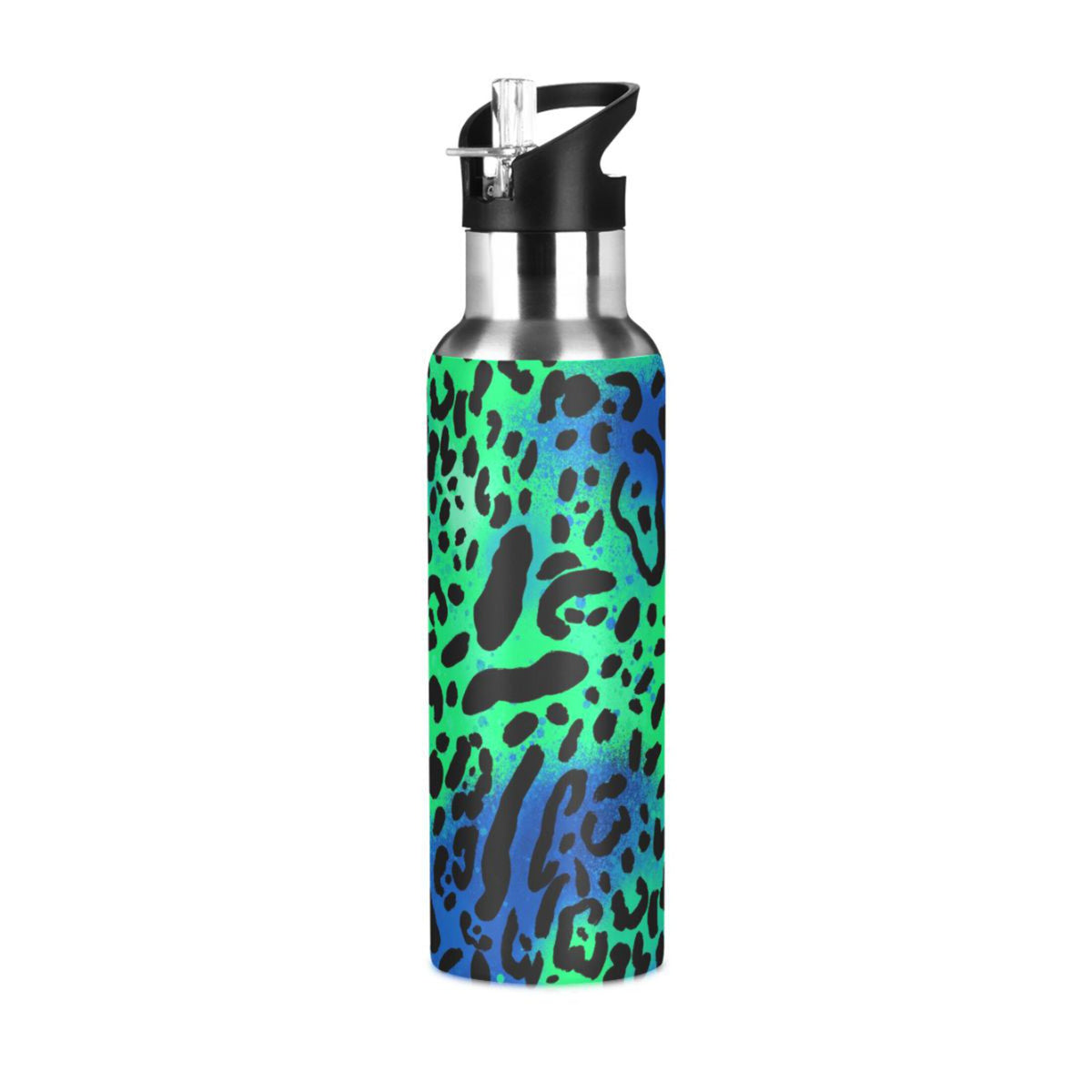 Green Blue Leopard 20 OZ Vacuum Insulated Stainless Steel Water Bottle with Straw Lid Z38404