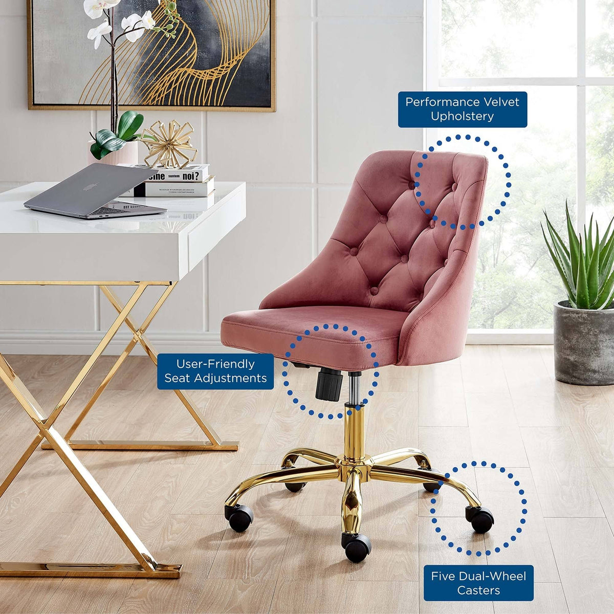 Gold Gray Velvet Swivel Office Chair V58624