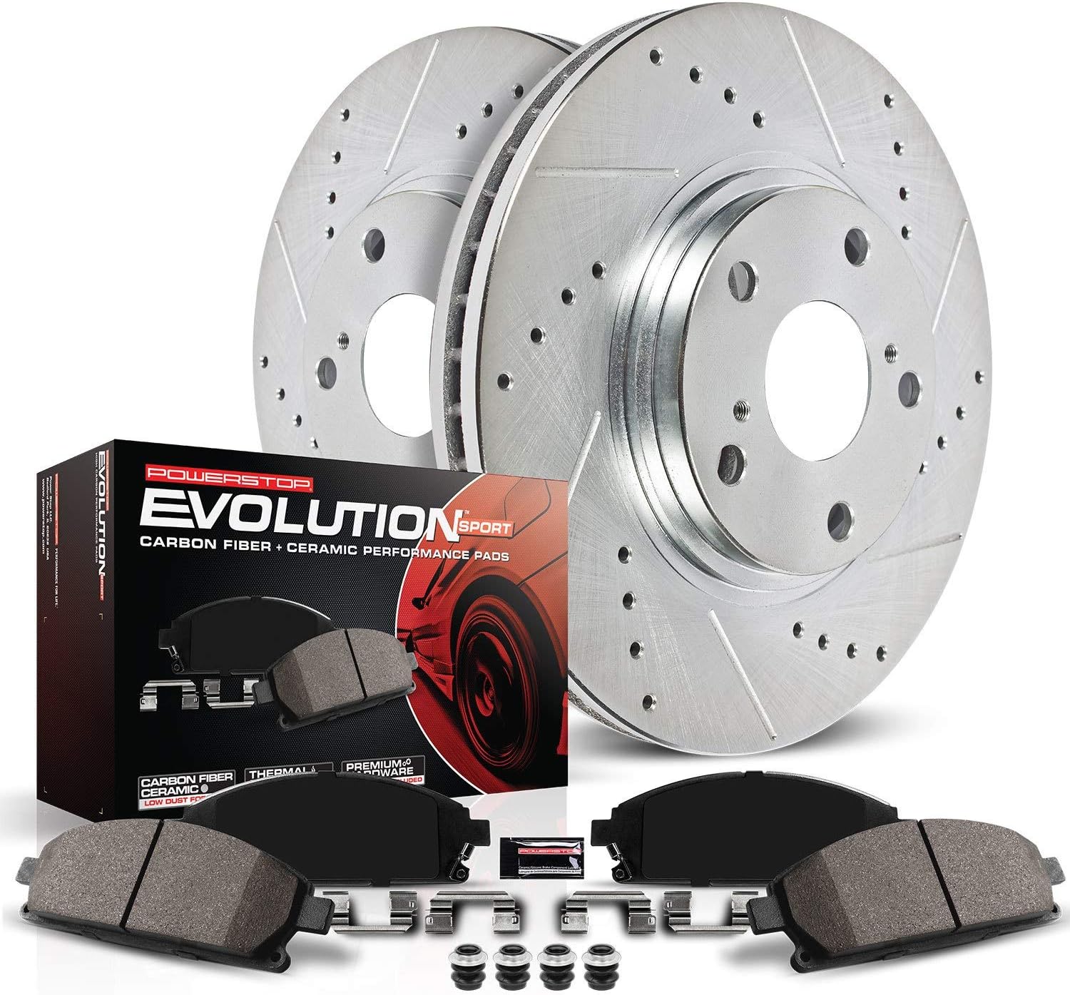 Rear Z23 Carbon Fiber Brake Pads with Drilled & Slotted Brake Rotors Kit F231860