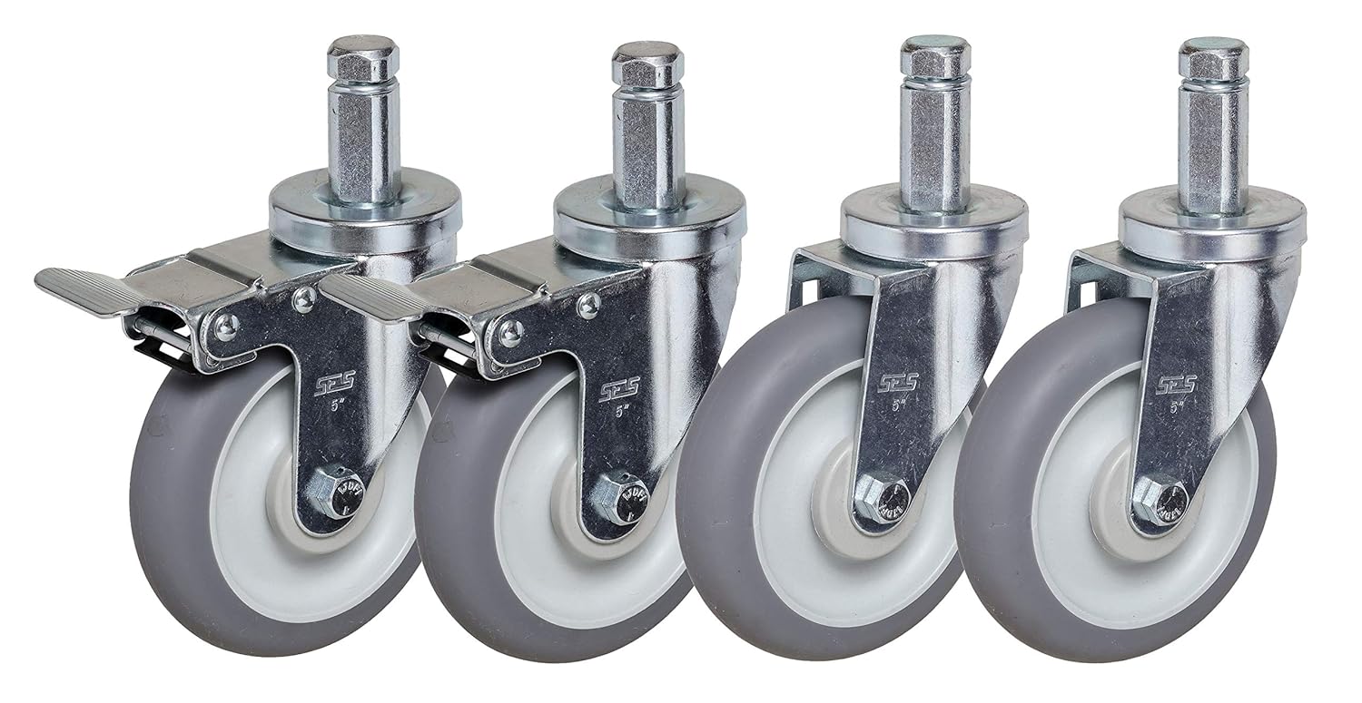 5 Caster Set of 4 for 7/8 ID Square Tubing with Total-Locking Brake E407145