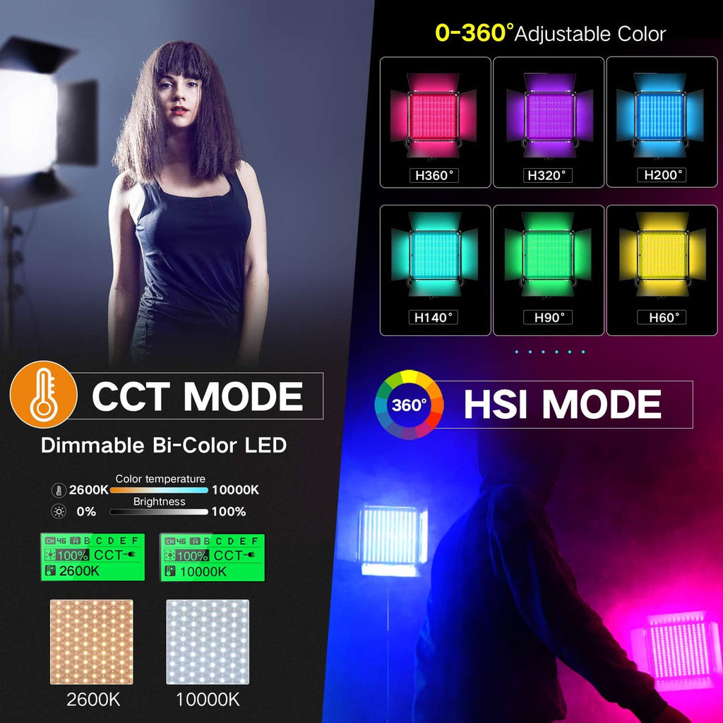 RGB LED Video Lighting Kit, 45W, 2600K-10000K, with U Bracket and Barn Door G74339