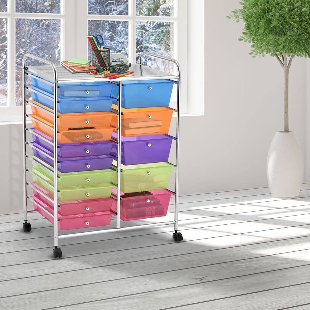15-Drawer Utility Organizer Rolling Cart with Wheels S39917