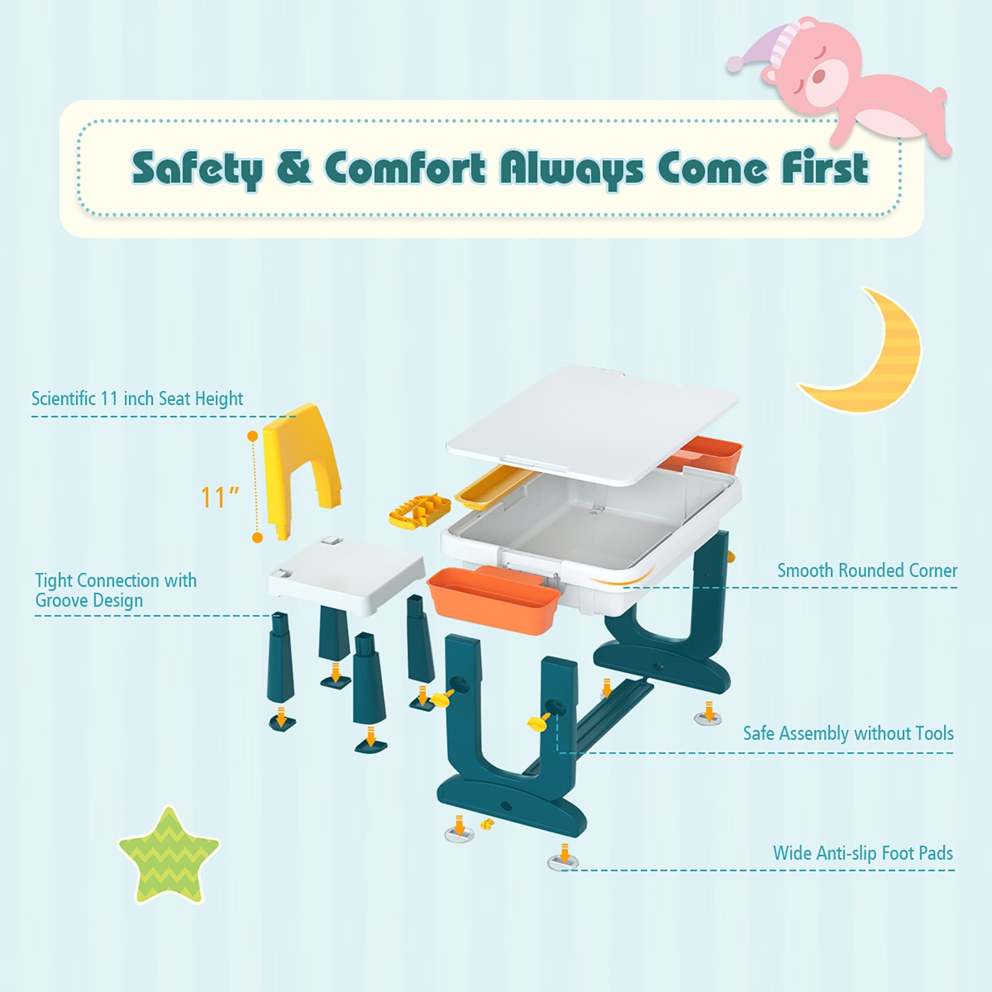 5 in 1 Kids Multi Activity Table and Chair Set Building Block Table A22538