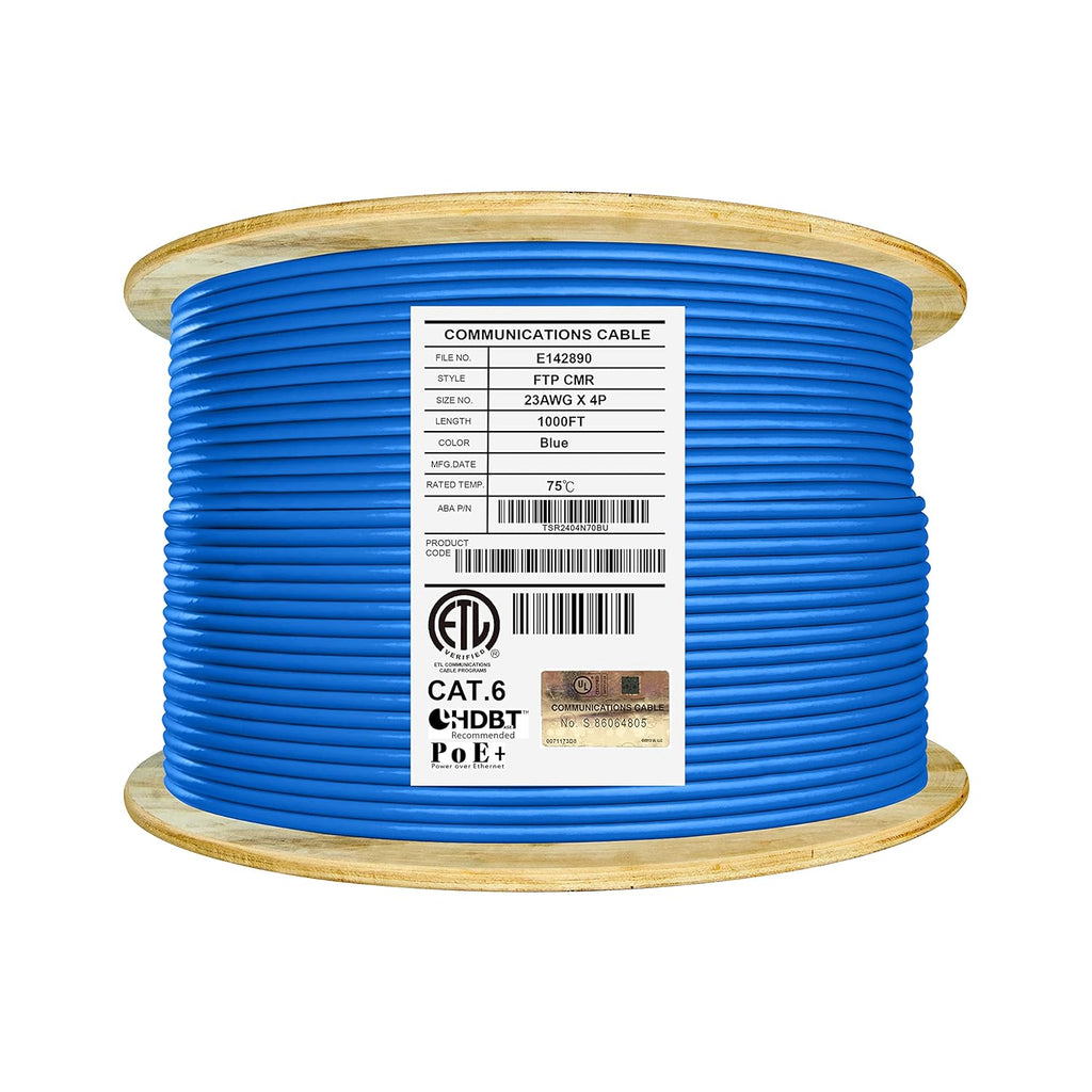Bulk Ethernet Cable Reel, Cat6 Shielded Riser, 1000ft, Black M558274