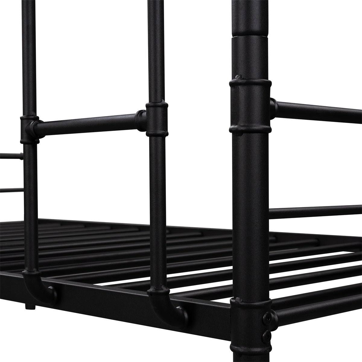 Black Metal and Wood Twin Over Twin Bunk Bed L7901