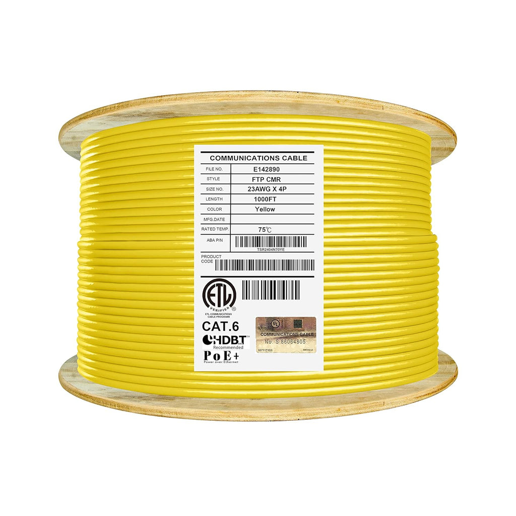 Bulk Ethernet Cable Reel, Cat6 Shielded Riser, 1000ft, Black M558274