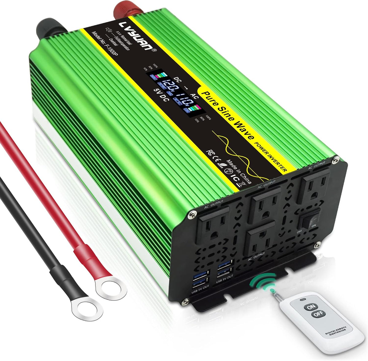 Pure Sine Wave Inverter 500 Watts 12V to 110V DC to AC with Dual AC Sockets and Dual USB Ports H695