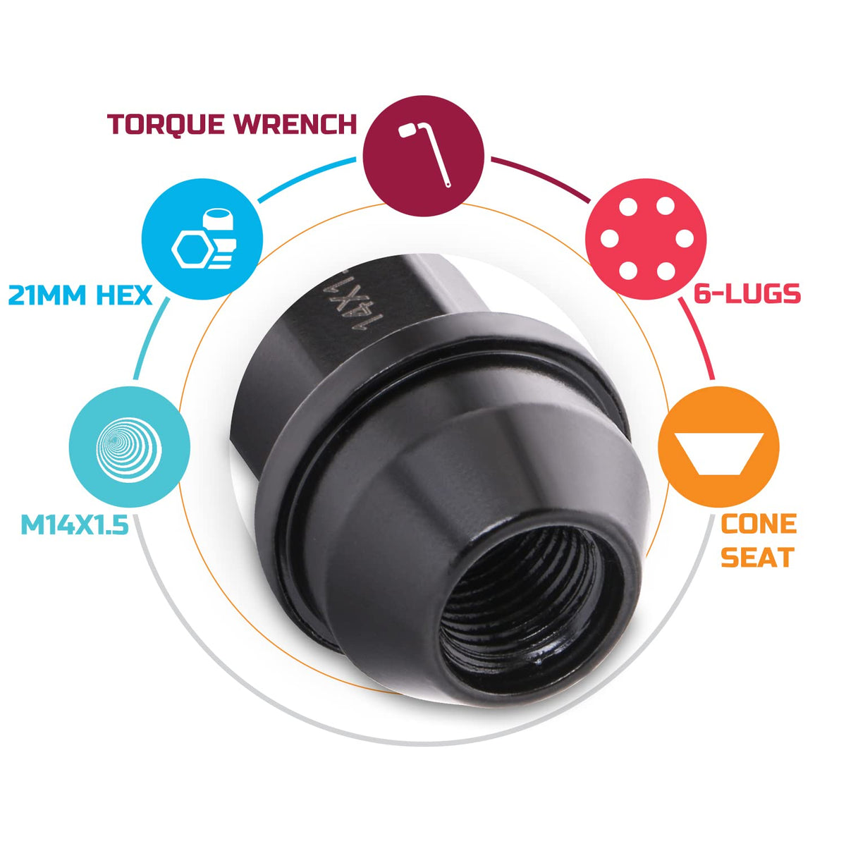24pcs Black Cone Seat Lug Nuts M14x1.5 F191137