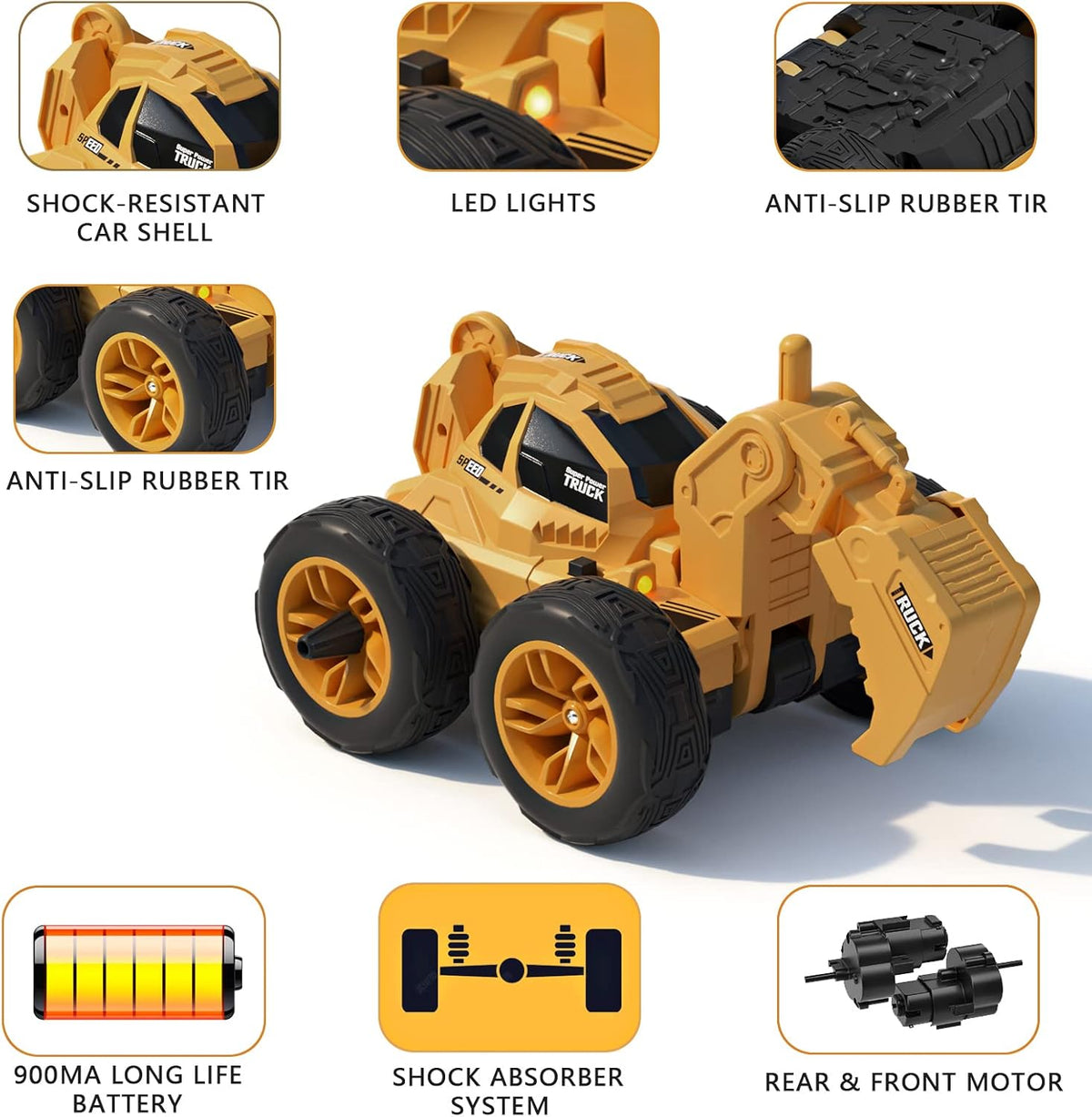2 Pack 2.4GHz 4WD RC Stunt Car with 2 Rechargeable Batteries U785