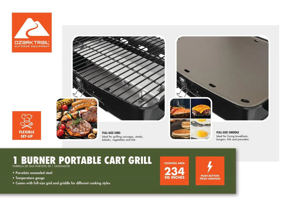 Portable 1 Burner Propane Grill with Interchangeable Griddle Plate I868872