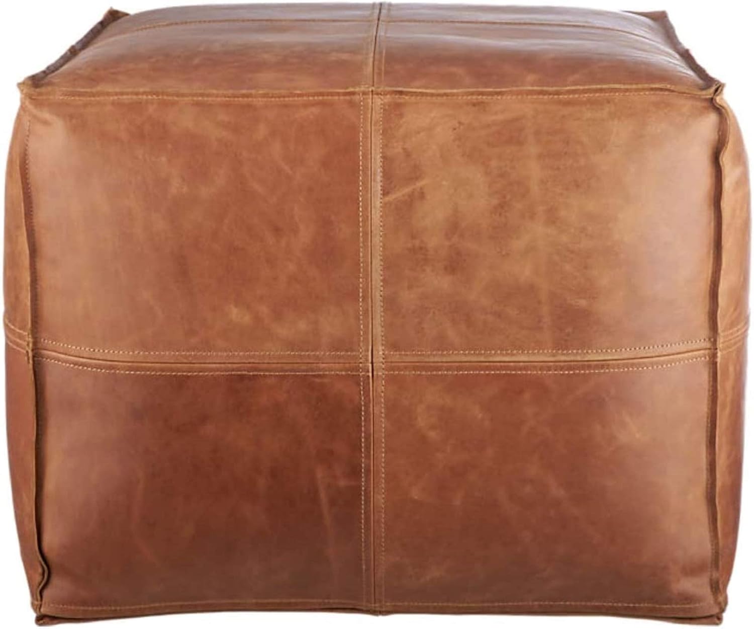Leather Moroccan Pouf Seat Ottoman 16x20x20” I3421