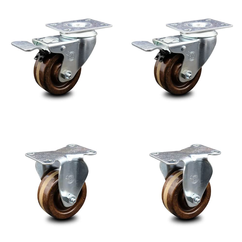 4” x 1.5 Brown High Temperature Phenolic Wheels Caster Set of 4 H52610