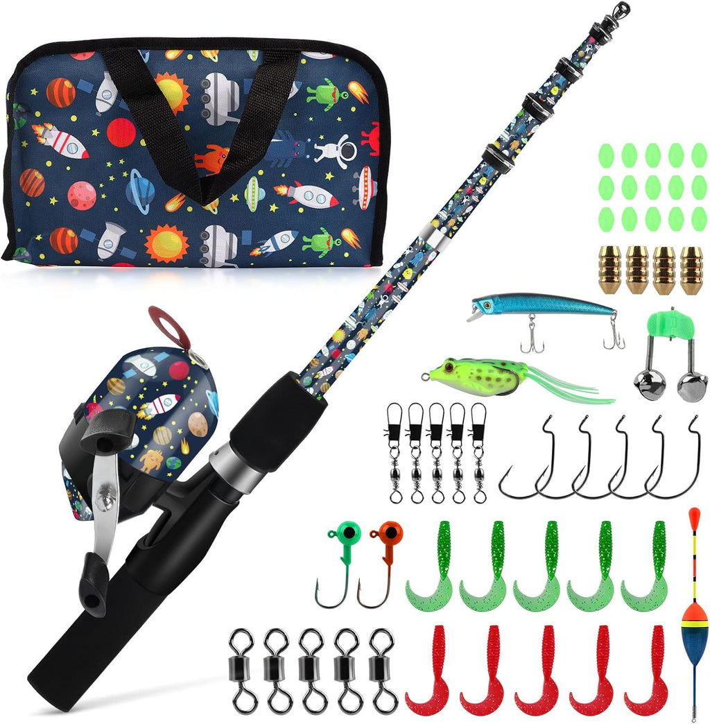 Kids Fishing Rod and Reel Combo, Cartoon Pattern, Pack of 2 U738390