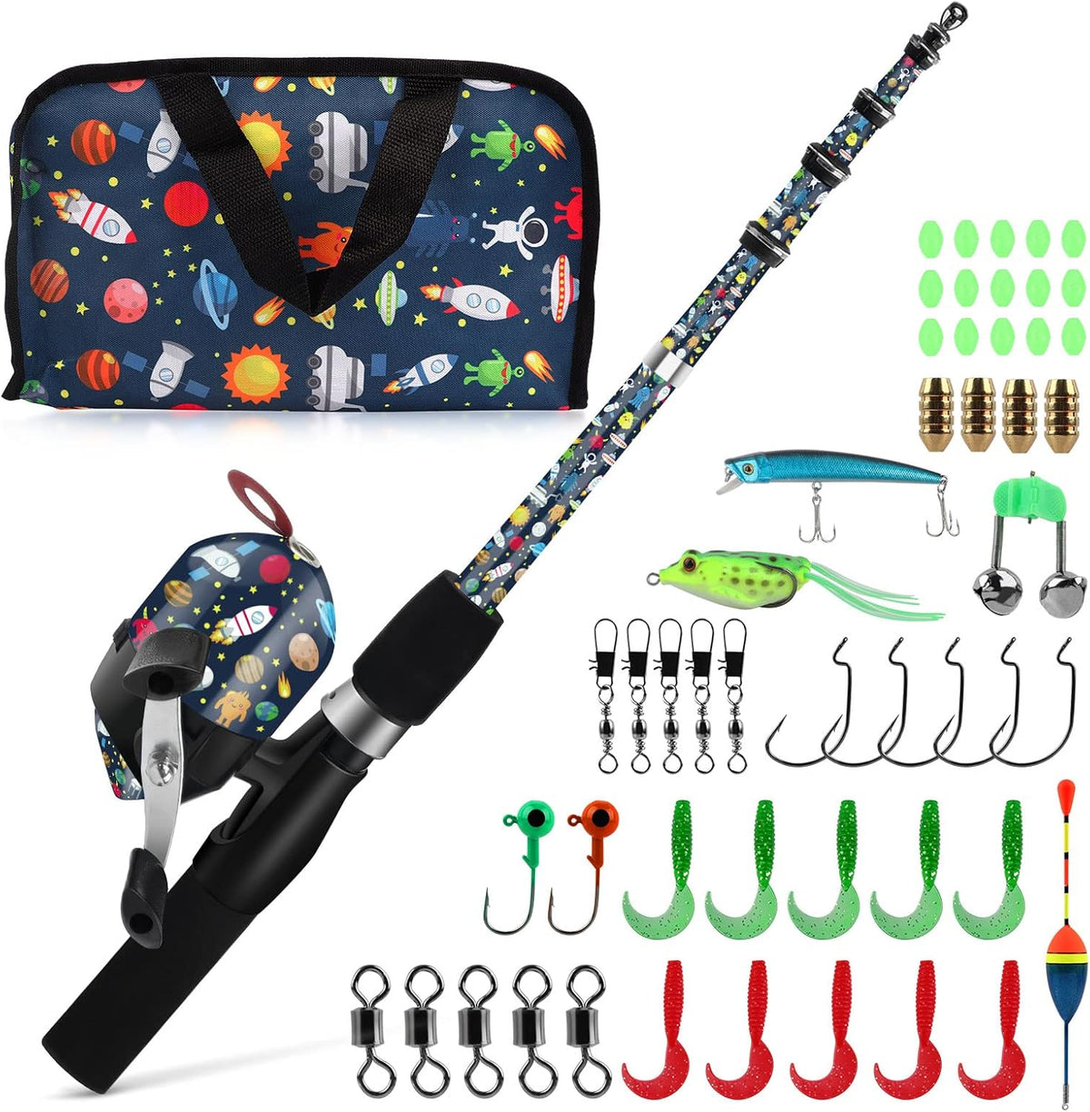 Kids Fishing Rod and Reel Combo, Cartoon Pattern, Pack of 2 U738390