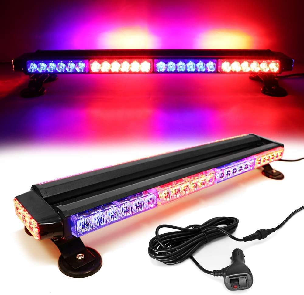 White Red 26 54 LED Roof Top Double Side Emergency Strobe Light Bar with Magnetic Base C229329