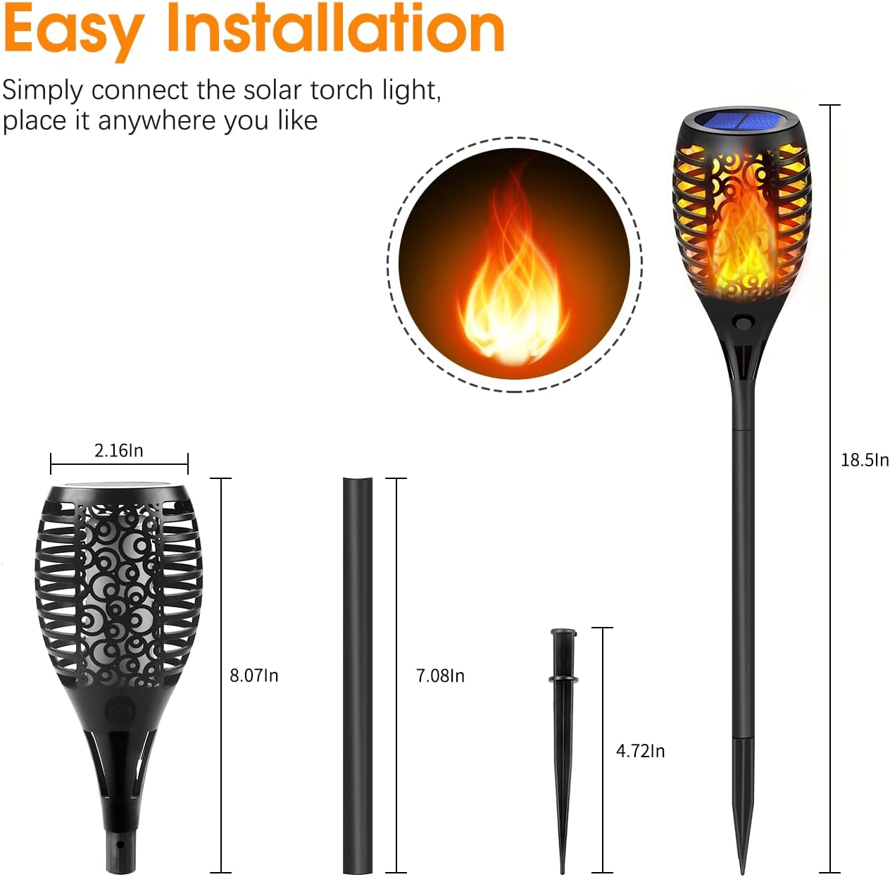 12 Pack Solar Torch Lights with Flickering Flame E63211