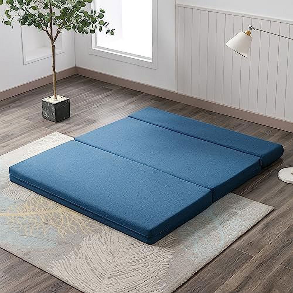 Twin Folding Sofa Bed with Memory Foam Mattress Linen Fabric Z947953