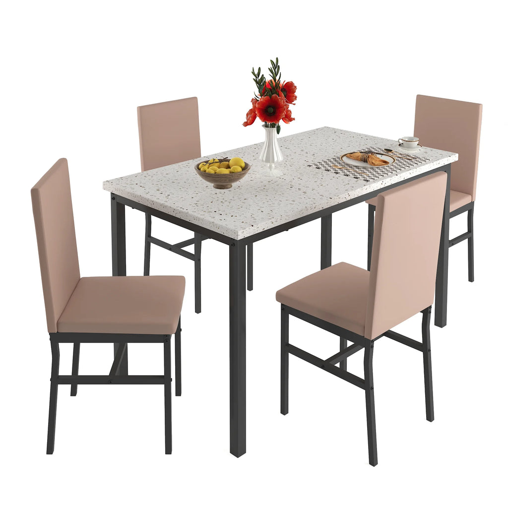 5 Piece Dining Table and Chairs Set with Faux Marble Tabletop and 4 PU Leather Upholstered Chairs Z725420