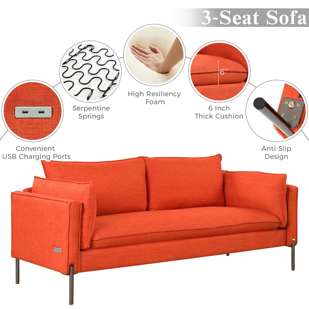 Orange Linen Loveseat and 3 Seat Couch Set B20519
