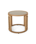 Tempered Glass Top Wicker Side Table in Light Brown B1941