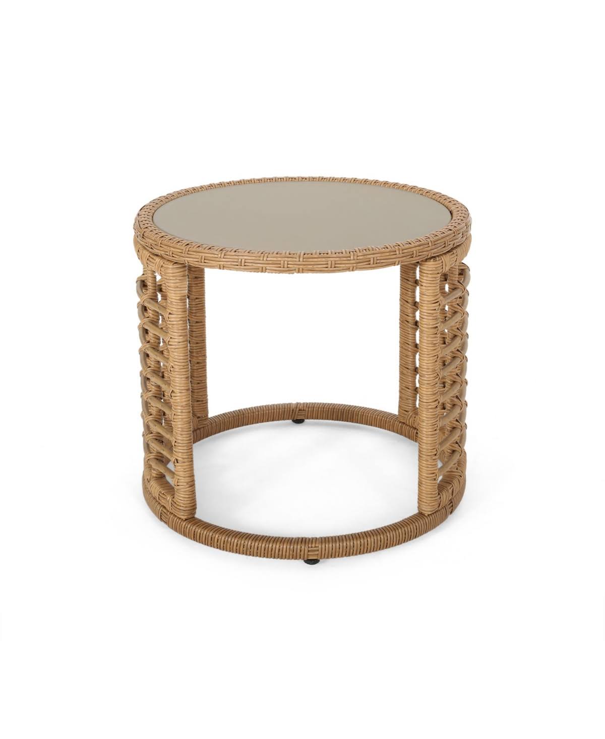 Tempered Glass Top Wicker Side Table in Light Brown B1941