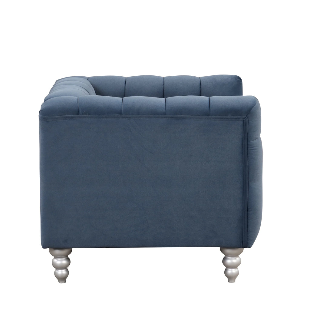 Blue Buttoned Tufted Sofa with Solid Wood Legs G79277
