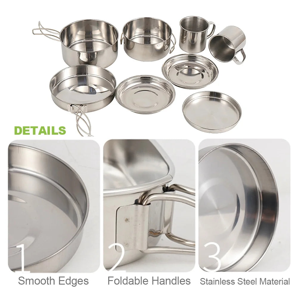 8PCS Stainless Steel Camping Cookware Mess Kit V166283