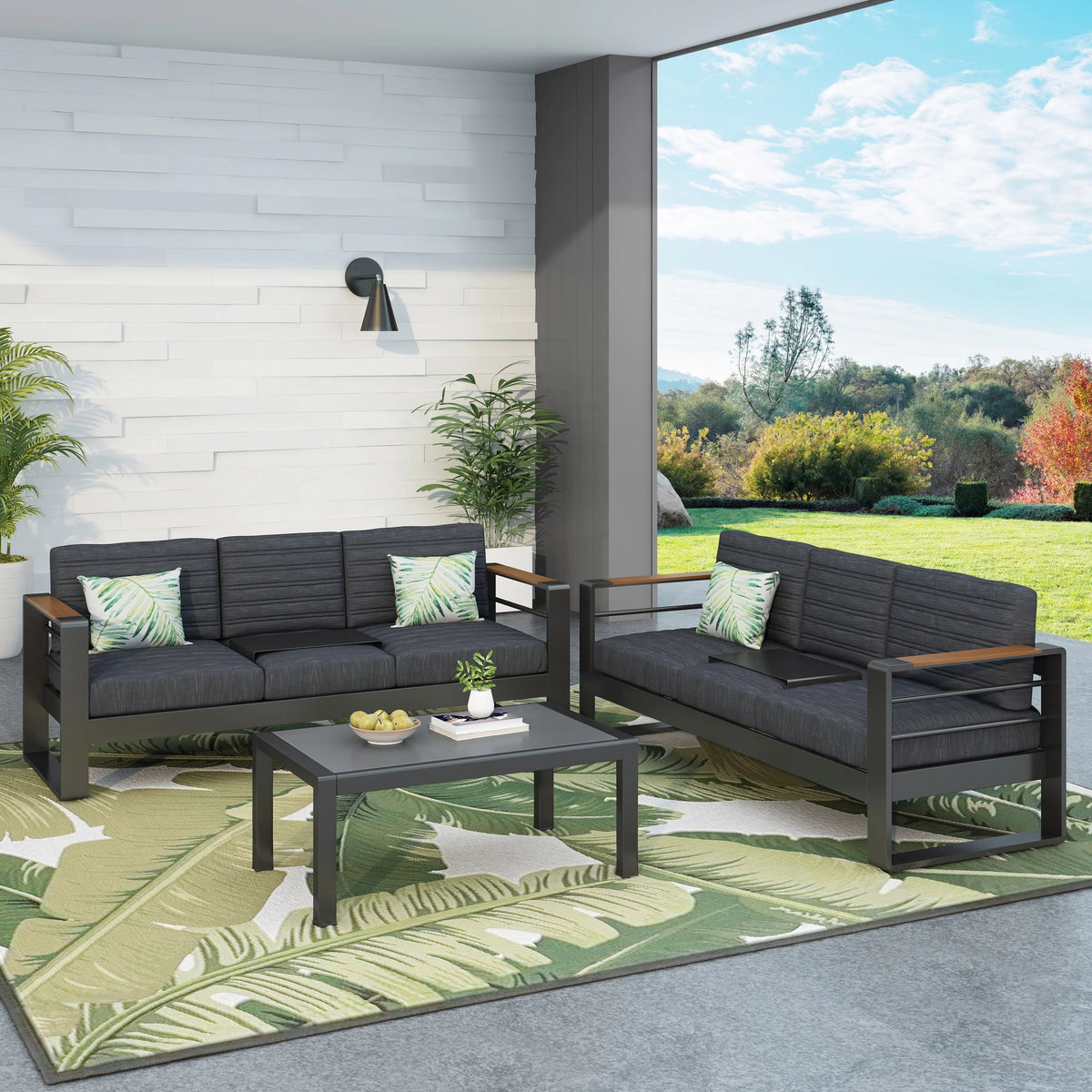 Outdoor Aluminum and Glass 6 Seater Sofa Chat Set with Cushions K5065