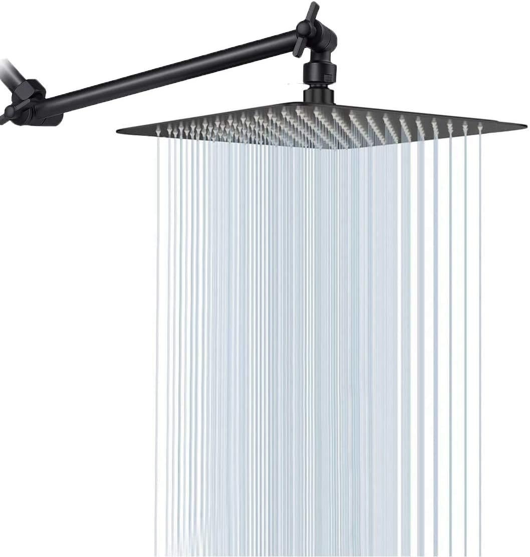 12 Inch Brushed Nickel Stainless Steel Rainfall Shower Head with Adjustable Extension Arm, Pack of 2 Z711
