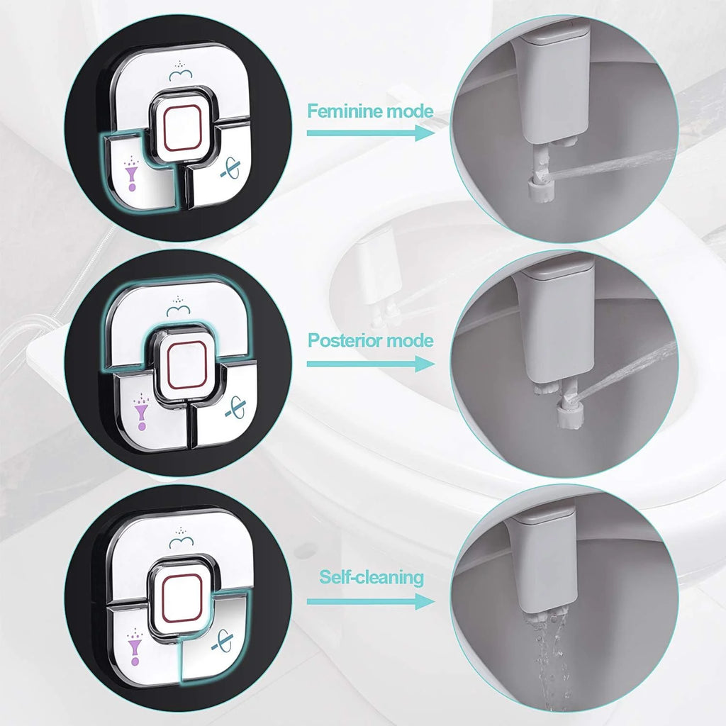 Non-Electric Bidet Toilet Seat Attachment with Pressure Controls, Self-Cleaning Dual Nozzles Black E474483