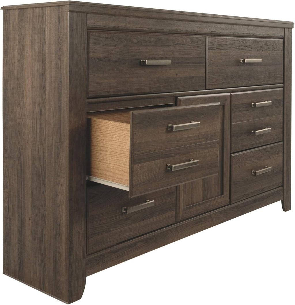 Rustic 6 Drawer Dresser with 1 Cabinet & Adjustable Shelf, Dark Brown B295