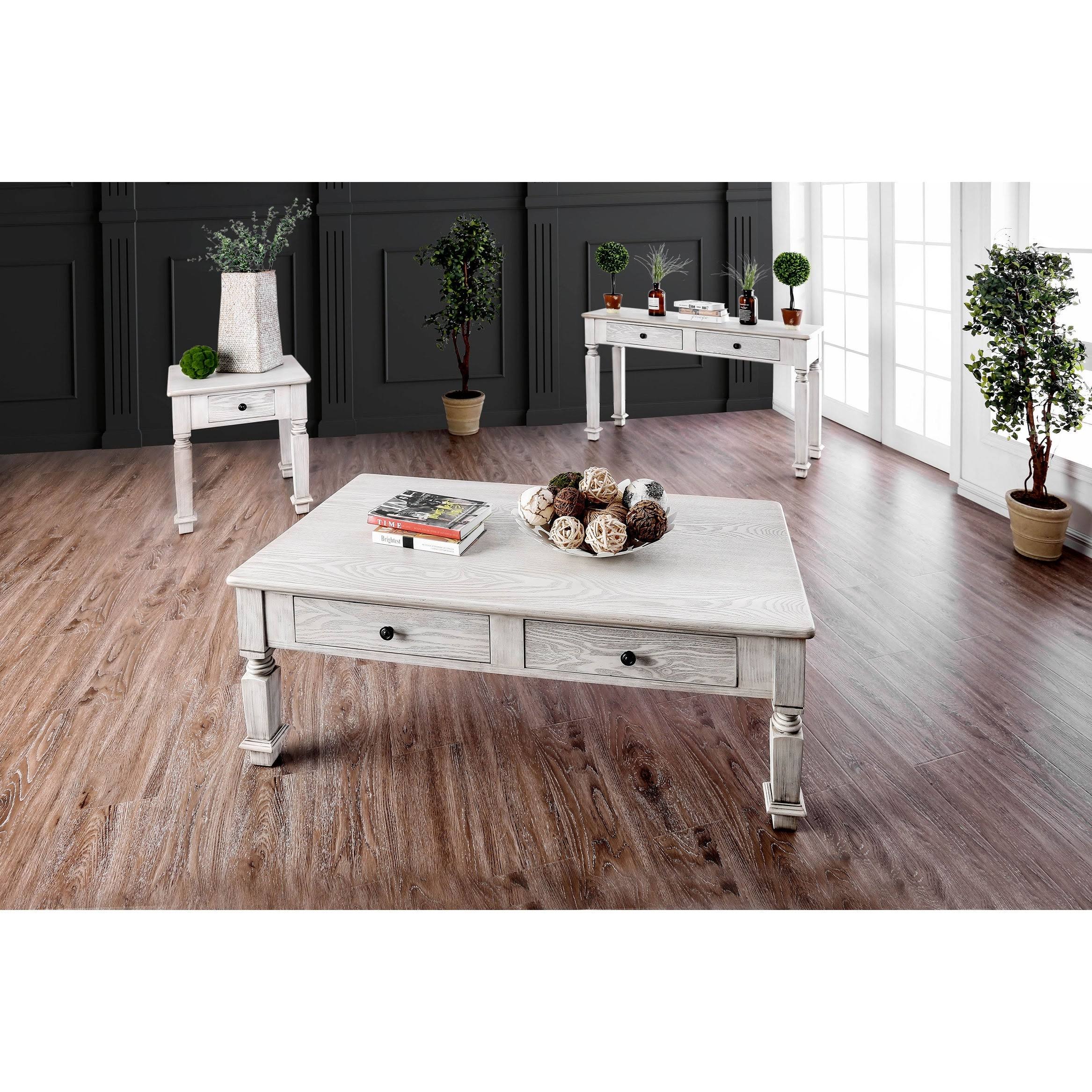 White 52-Inch Solid Wood 2-Drawer Sofa Table X144057