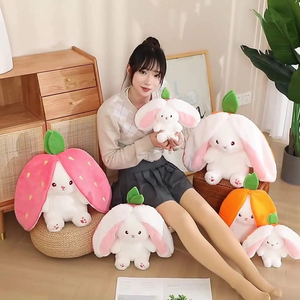 Reversible Bunny Plush Pillow with Zipper F262640