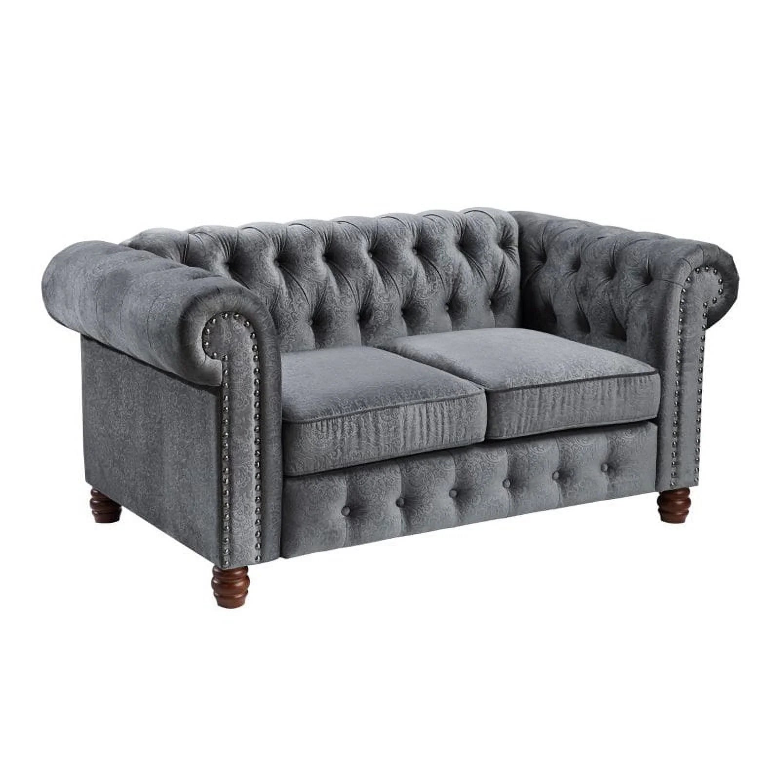 Dark Gray Velvet Chesterfield Loveseat O19606