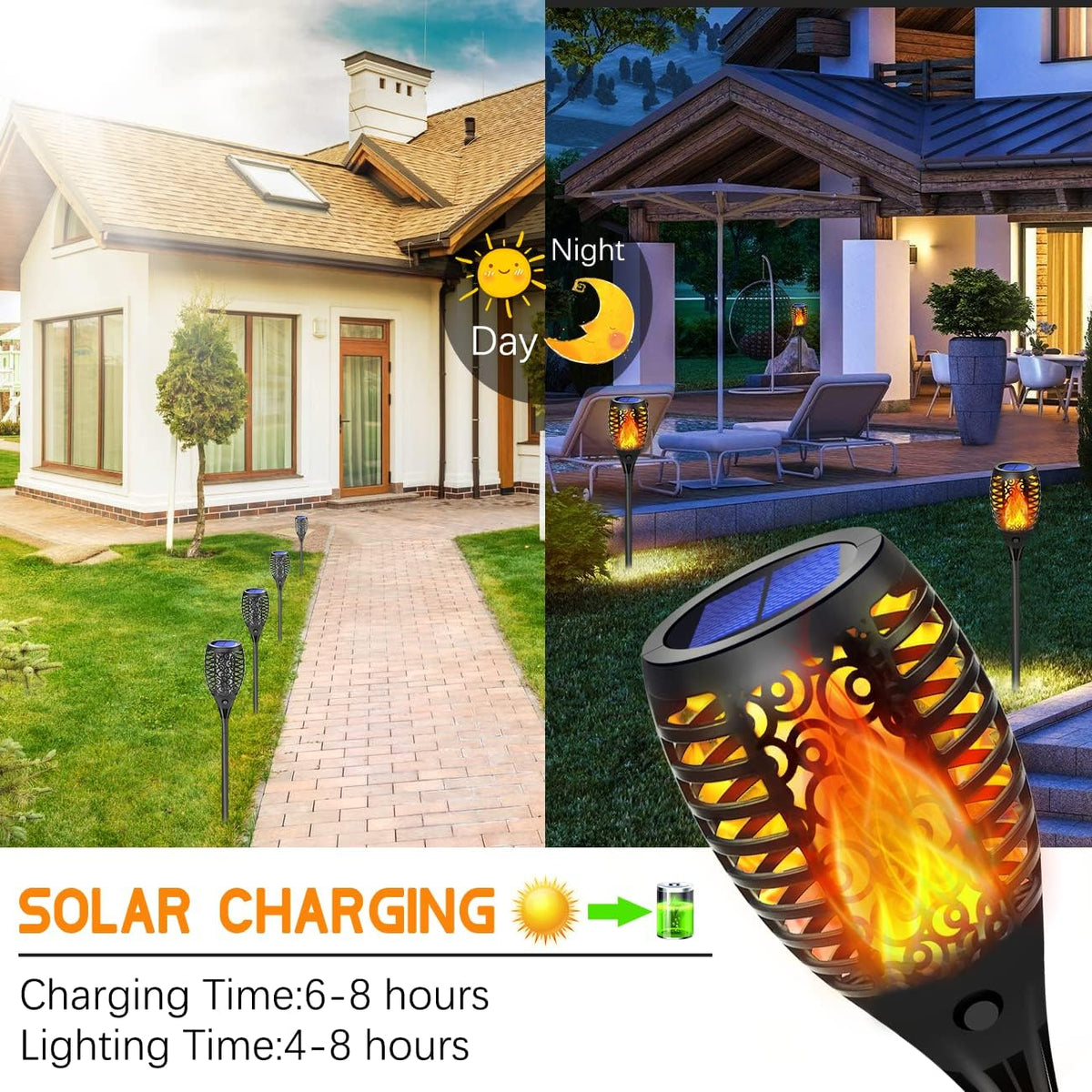 12 Pack Solar Torch Lights with Flickering Flame E63211