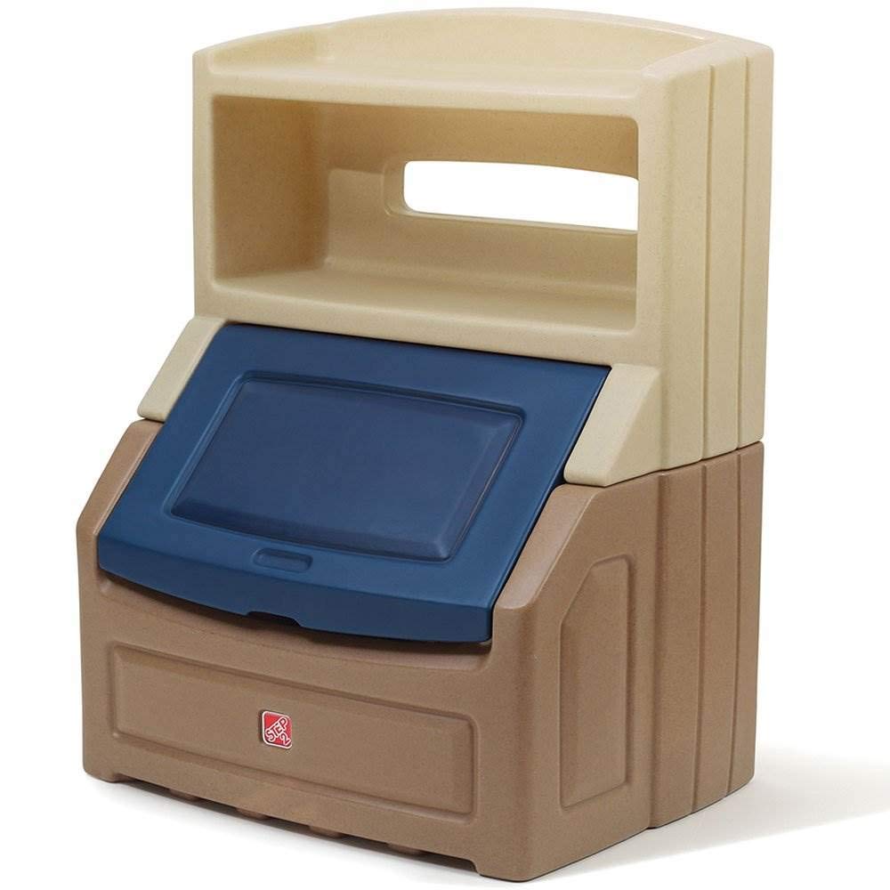 Tan/Blue Plastic Toy Box Bookcase Storage Chest Y31415