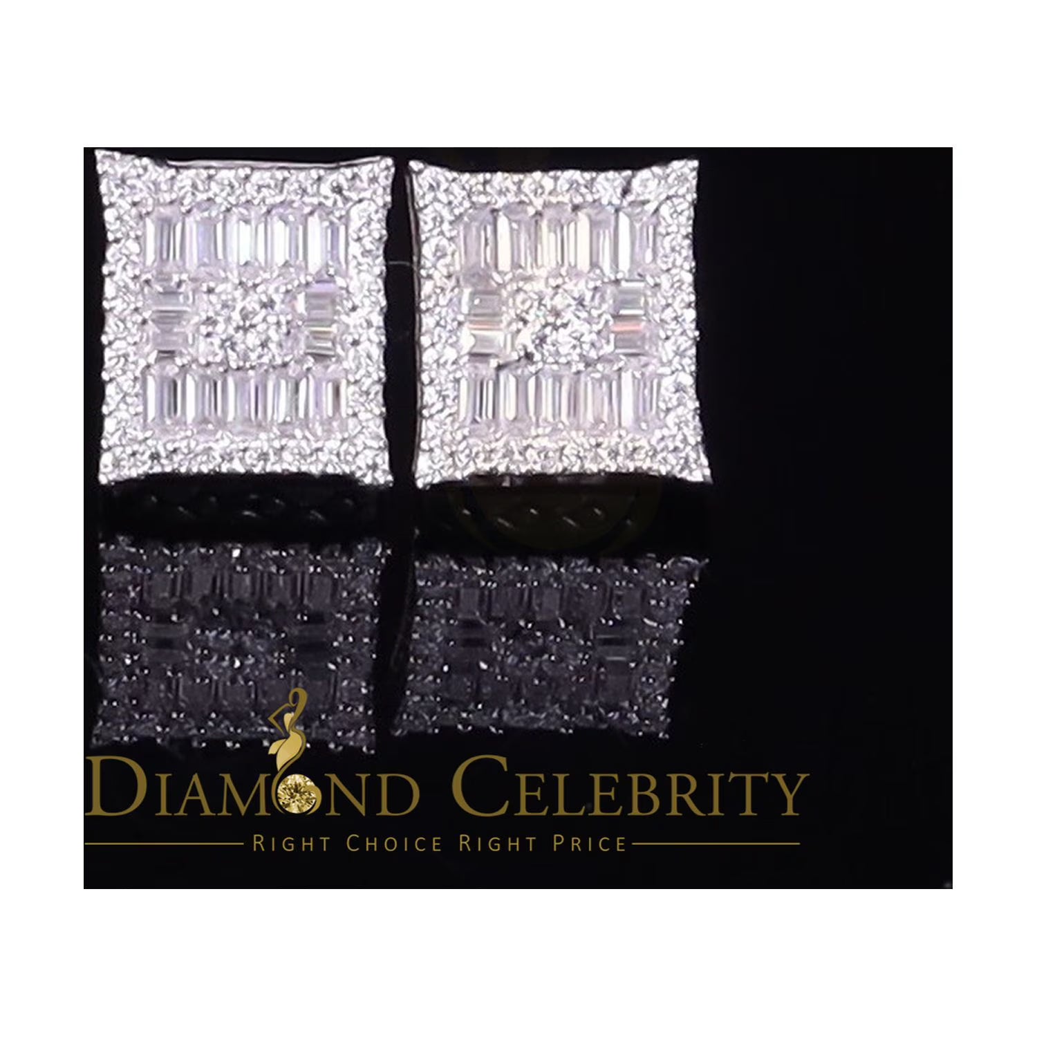 925 Silver White Moissanite Baguette Stud Earrings F25031