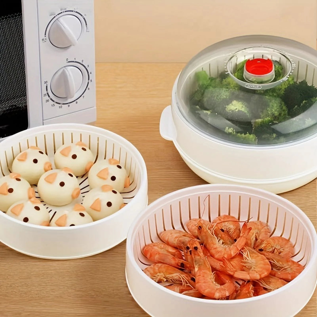 1pc Round Microwave Steamer Food Container H8230