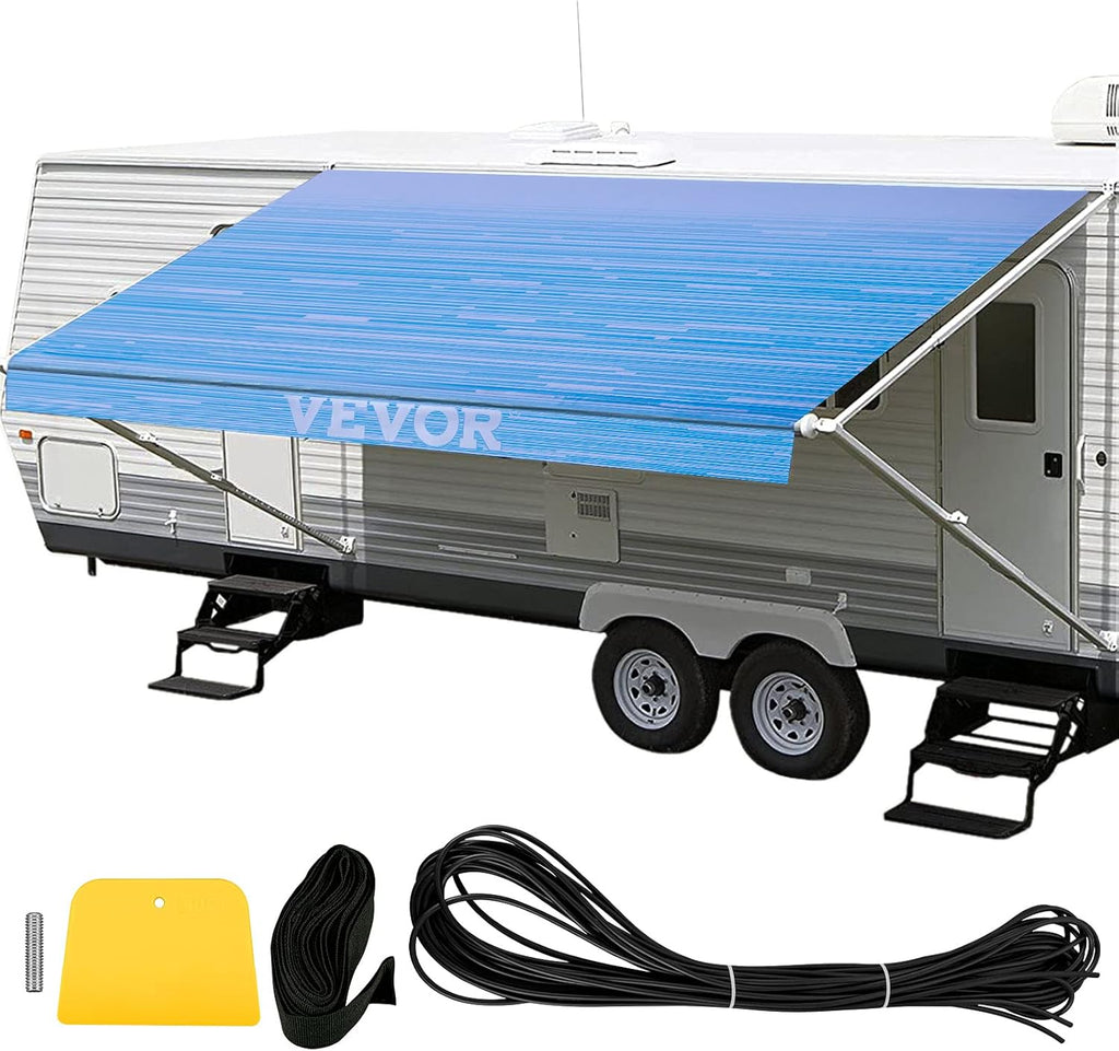 18' Ocean Blue Vinyl RV Awning Fabric Replacement X174398