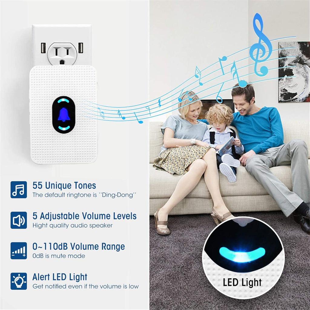 Elderly Call Button with 2 Receivers & 1 Waterproof Transmitters & 1 Doorbell C7260