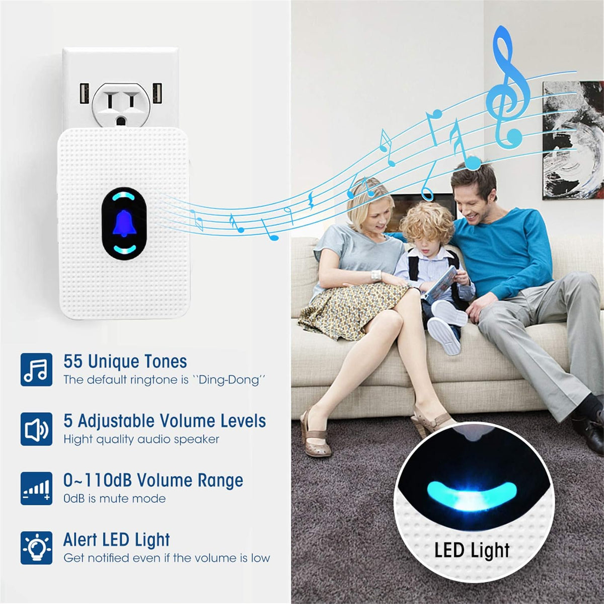 Elderly Call Button with 2 Receivers & 1 Waterproof Transmitters & 1 Doorbell C7260