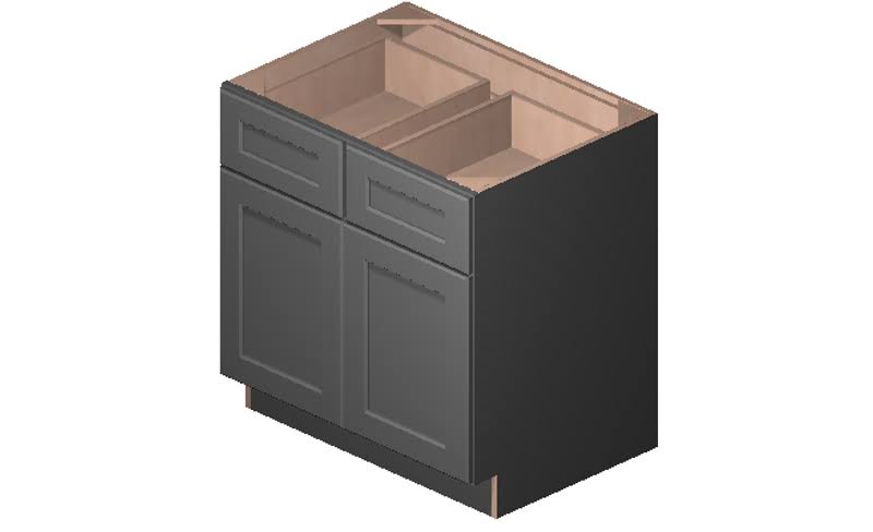 Grey 2 Doors 2 Drawers 1 Shelf Base Cabinet High-Density Fiberboard S51797