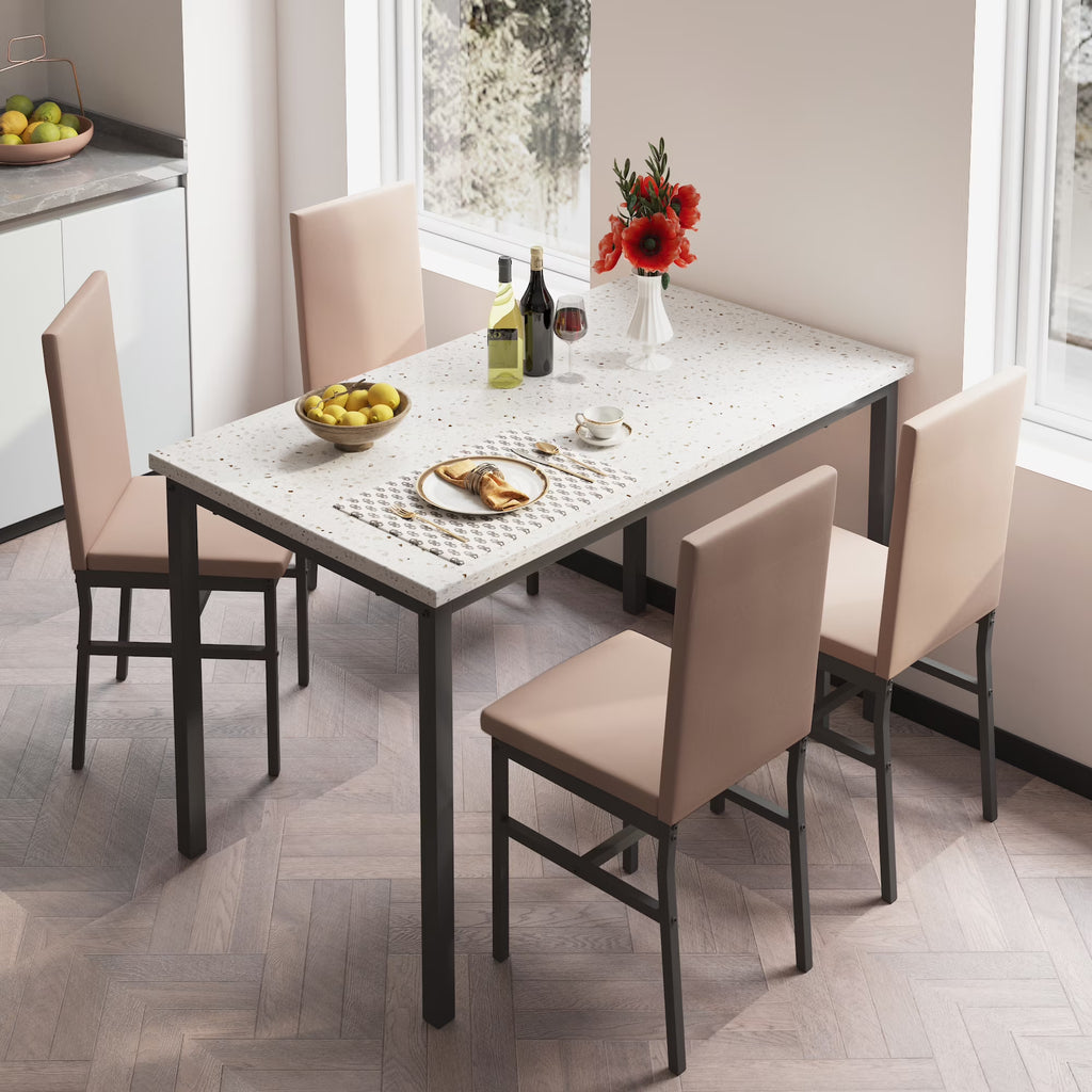 5 Piece Dining Table and Chairs Set with Faux Marble Tabletop and 4 PU Leather Upholstered Chairs Z725420