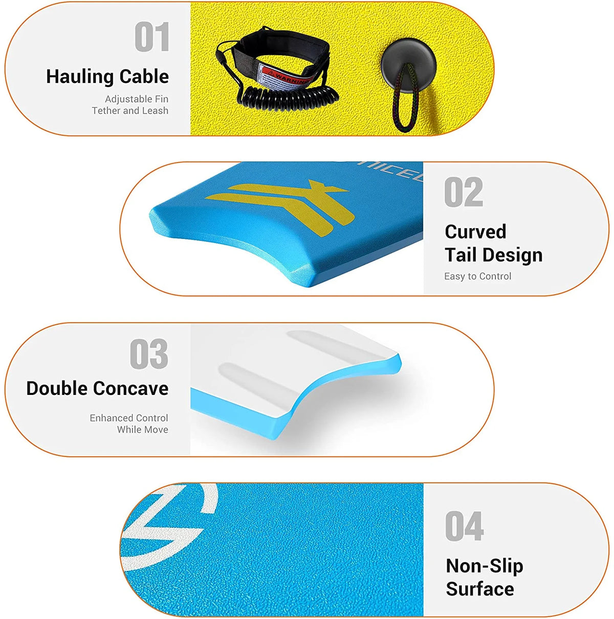 Surfboard with Adjustable Fin Tether and Leash, Lightweight EPS Core, Non-Slip Deck J59787