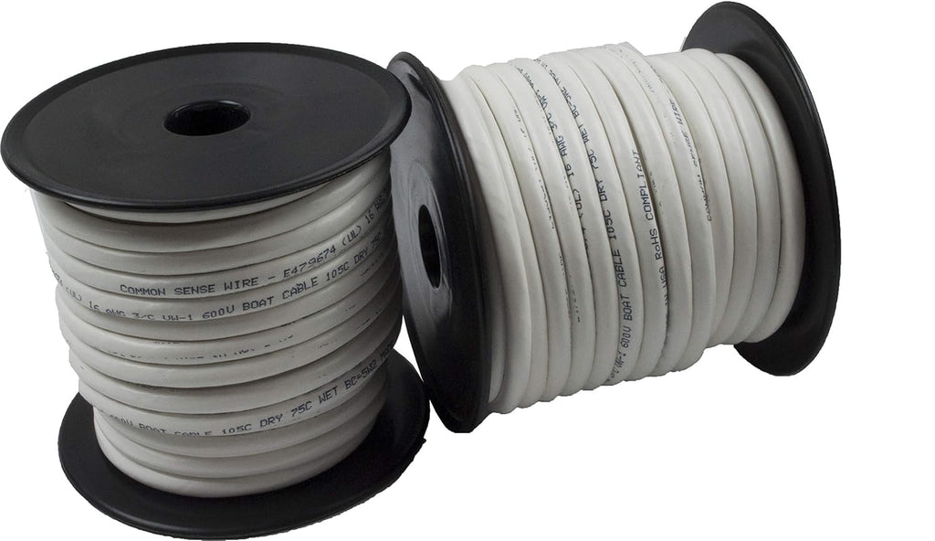 6/2 AWG UL Spec Tinned Copper Marine Wire - 2 x 50 Feet White PVC Jacket D5615