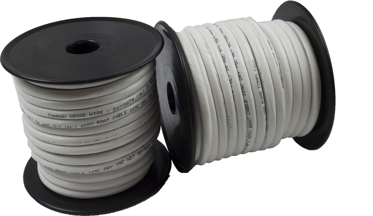 6/2 AWG UL Spec Tinned Copper Marine Wire - 2 x 50 Feet White PVC Jacket D5615