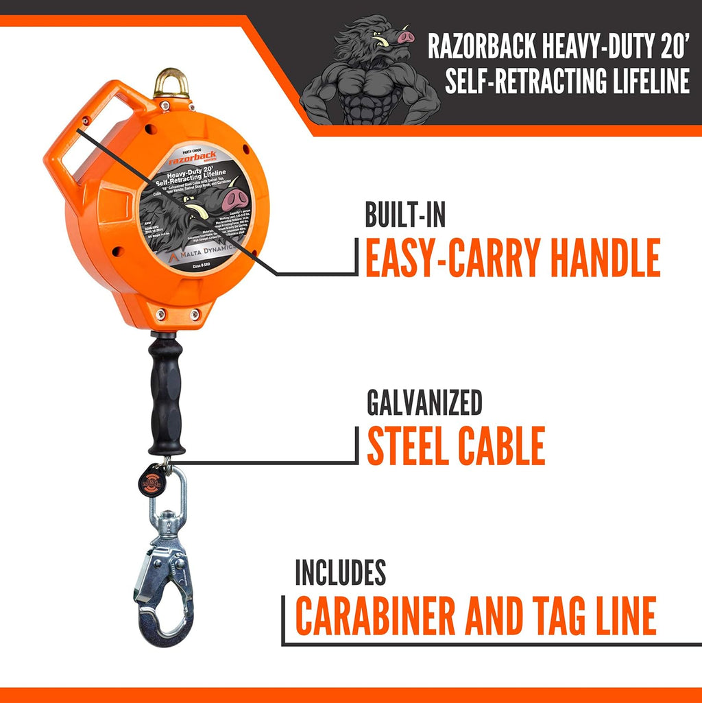 20' Heavy-Duty Self Retracting Lifeline Galvanized Cable H80842